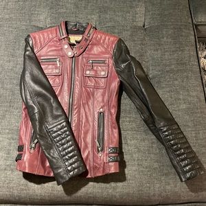 Maroon and black supple leather Michael Kors jacket. S.